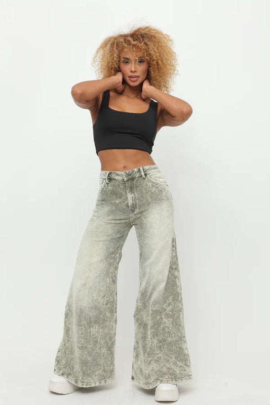 (Preventa) Jeans colombiano flare Velvet Verde desgaste