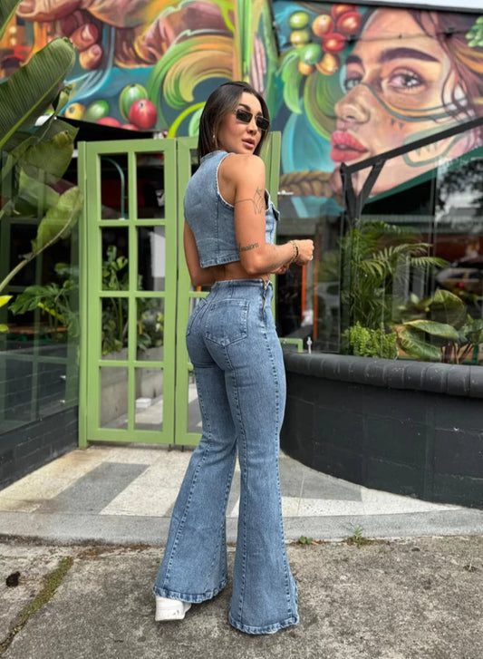 Jeans colombiano Palazzo Monisha azul