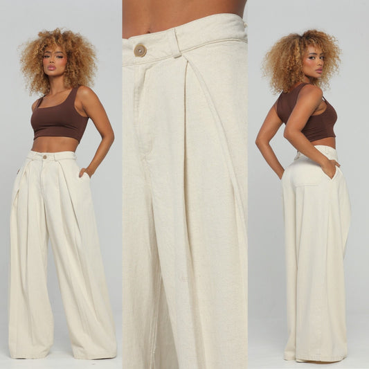 (Preventa) Pantalón liviano Beige pliegues
