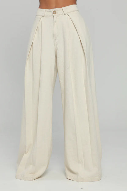 (Preventa) Pantalón liviano Beige pliegues