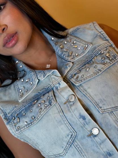 (Preventa) Chaleco claro botones y cristales